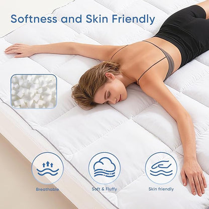 Memory Foam Queen Mattress Topper, Bed Topper with 3 Inch Extra Thick Shredded Foam, 100% Cotton Mattress Pad Cover, Breathable & Skin-Friendly Queen Size Mattress Topper with Anchor Straps
