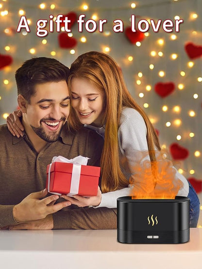 Flame Effect Essential Oil Diffuser, 180ml Ultrasonic Aromatherapy Humidifier, 7 Color Changing Lights with Ultra Quiet, Auto Shut-Off, Valentine's Day Gift for Bedroom Home Office and Yoga (Black)