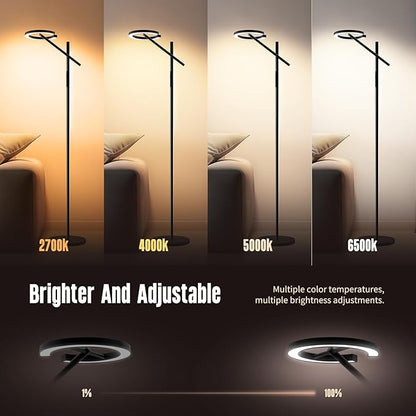 GLOWRIUM-H1B Light Therapy Lamp 12000 Lux, LED UV-Free Sun Lamp, Full Spectrum Happy Natural Mood Therapy Light, Stepless Dimmable Modern Sunlight Floor Light with Remote and Timer