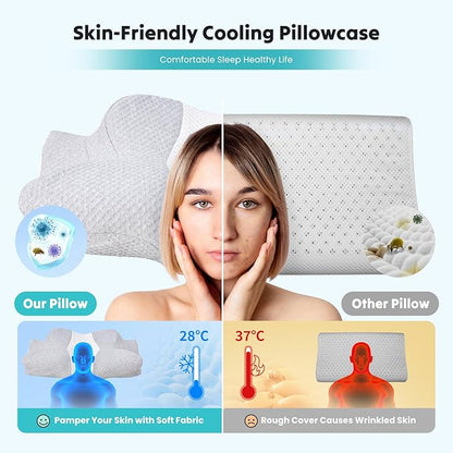 Sweetcrispy Memory Foam Cervical Neck Pillow for Sleeping, Ergonomic Contour Side Sleeper Pillows for Adults, Cooling Orthopedic Pillow for Pain Relief Support, Grey