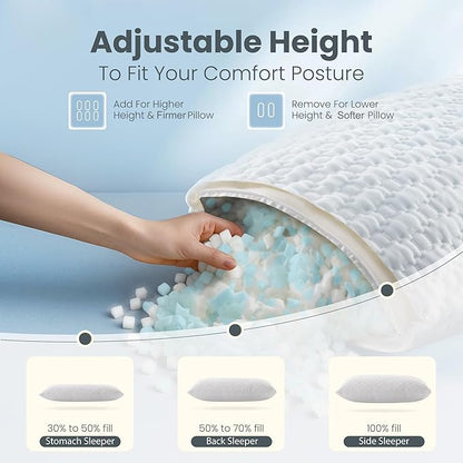 Sophia & William Side Sleeper Pillow Shredded Memory Foam Pillow for Neck and Shoulder Pain Relief Cooling Adjustable Pillows for Sleeping, Double-Sided Pillowcase, Queen Size