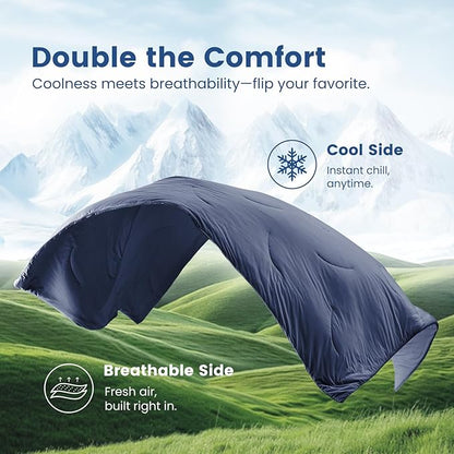 Cozy Bliss Deluxe Dual-Sided Cooling Comforter Queen Size, Ultra-Soft Lightweight Breathable Silky Cooling Blankets with Q-Max>0.45 for Bedroom, Hot Sleepers & Night Sweats, Dark Blue, 90"x90"
