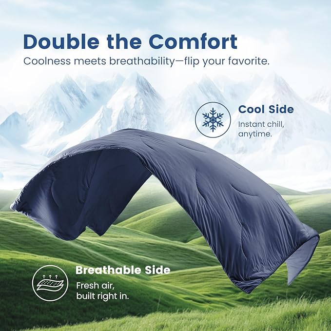 Cozy Bliss Deluxe Dual-Sided Cooling Comforter King Size, Ultra-Soft Lightweight Breathable Silky Cooling Blankets with Q-Max>0.45 for Bedroom, Hot Sleepers & Night Sweats, Dark Blue, 106"x90"