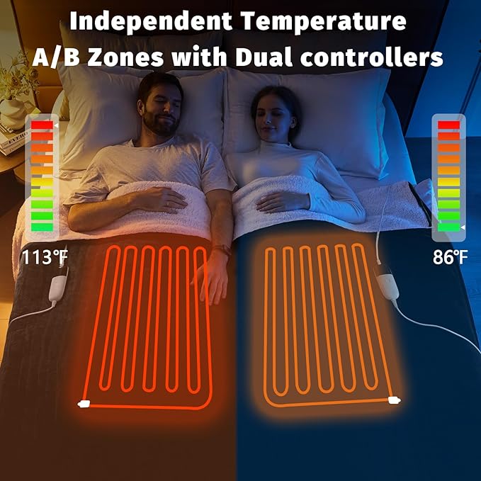 Heated Electric Blanket Queen Size - 84" x 90" Heating Blanket with Dual Control, 10 Heating Levels & 8 Hours Auto Off, Soft Warm Flannel Blanket, for Senior Grandma
