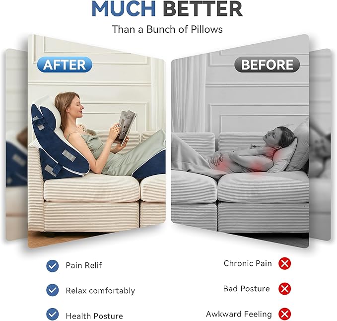 BDEUS 4PCS Orthopedic Bed Wedge Pillow Set for Sleeping, Post Surgery Foam Support Pillows for Back, Neck and Leg Pain Relief, Adjustable Triangle Pillow – Acid Reflux, GERD & Snoring Recovery