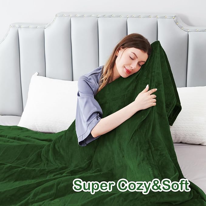 Electric Heated Blanket Twin Size 62"x84", Fast Heating Throw, Soft Plush Microplush for Bed & Couch, 10 Hours Auto Off & 5 Heating Levels, Machine Washable, Gifts for Grandma & Family-Green
