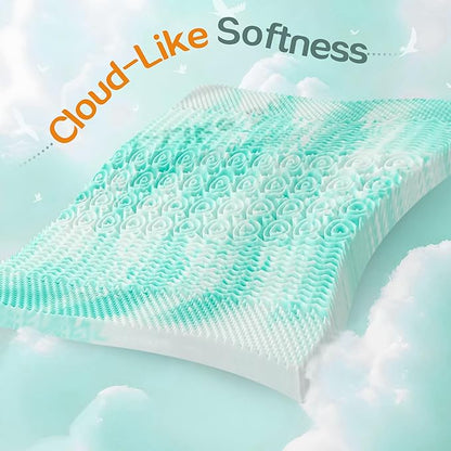 SINWEEK 2 Inch Mattress Topper 5-Zone Memory Foam Mattress Topper Pressure Relieve Soft Mattress Pad, CertiPUR-US Certified, King Size, Green