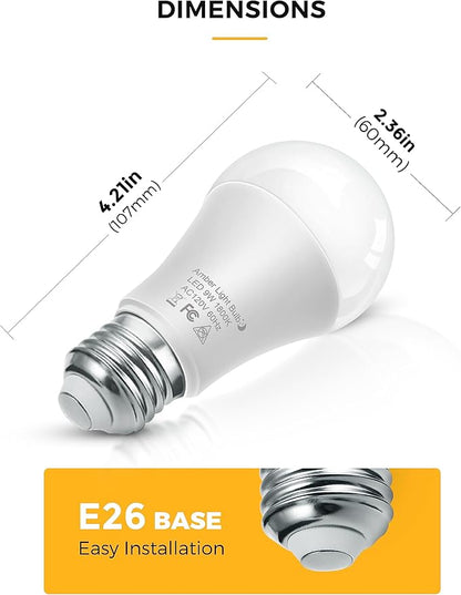 L LOHAS LED Sleep aid Amber Light Bulbs, Blue Light Blocking, A19 9W(60 Watt Equivalent) Dim Light Bulbs, 1800K Warm Light Bulb, E26 Base, 4 Pack