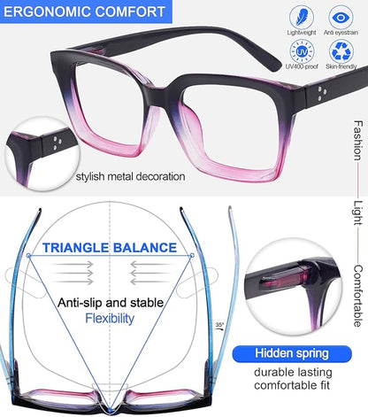 MARE AZZURO Blue Light Blocking Reading Glasses Women Computer Readers 0 1.0 1.25 1.5 1.75 2.0 2.25 2.5 2.75 3.0 3.5 4.0 5.0 6.0 (Purple, 2.00)