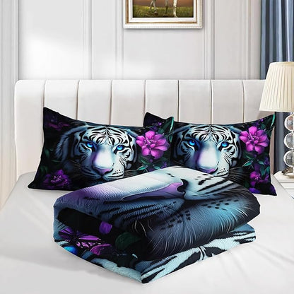 Wild Animal Themed Comforter Set Twin Size,White Leopard Floral Print Bedding Sets for Kids Teens Room Decor,Gothic Bedding All Season with 2 Pillowcases.