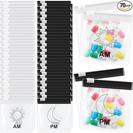 70 Pcs Weekly Pill Pouch Bags Zippered Reusable Medicine Organizer Set Self Sealing Medicine Organizer Travel Plastic Pill Bags with Slide Lock for Small Items Storage(Vivid Style)