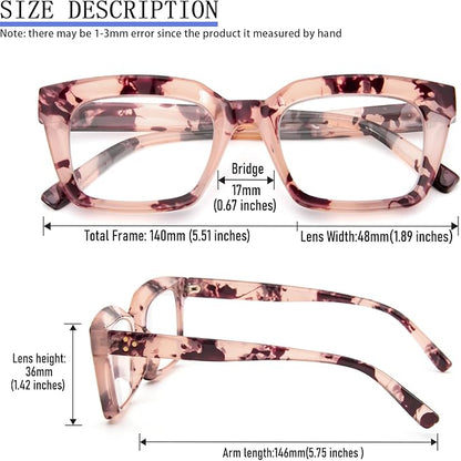 REAVEE 3 Pack Oprah Style Oversized Reading Glasses for Women Men Blue Light Blocking, Ladies Stylish RetroSquare Large Computer Readers (Pink Leopard/Black Pink/Tea 2.0x)