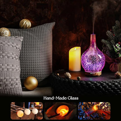 Porseme Rose Gold Essential Oil Diffuser 3D Glass Aromatherapy Ultrasonic Humidifier, Waterless Auto-Off, Timer Setting, BPA Free, Air Refresh for Home Hotel Yoga Leisure SPA Gift 150ml