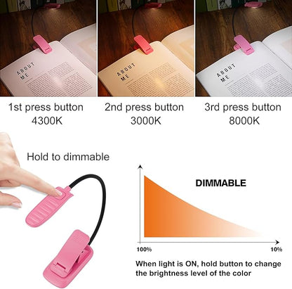 BIGMONAT Rechargeable Book Light for Reading in Bed,Reading Lamp with Brightness Adjustable and 360°Rotary, Eye Care Samll Desk Lamp, Night Lights for Kids, Readers (Pink,1Pack)