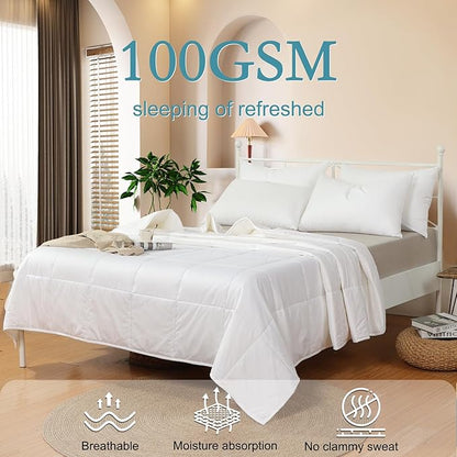 YOUR MOON Summer Lightweight Wool Comforter - Breathable & Thin Duvet Insert for Hot Sleepers, 100% Australian Wool Filling 100gsm with Pure Cotton Shell-Queen Size (White)