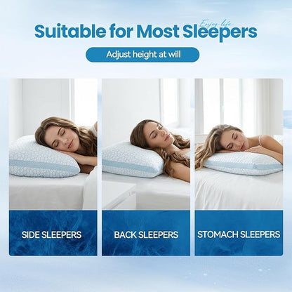 QUTOOL Cooling Pillows for Hot Sleeping, Shredded Memory Foam Pillows Standard Size Set of 1,Adjustable Soft & Firm Gel Bed Pillow for Side, Back, Stomach Sleepers