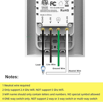 Double Smart Home Light Switch - Dual WiFi Wall Switch, Single Pole, Needs Neutral Wire - Compatible With Alexa Google Assistant