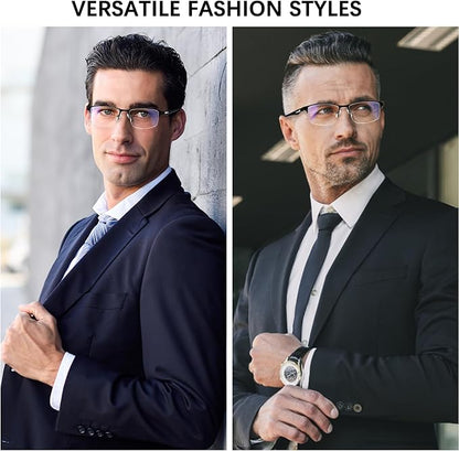CLASAGA Progressive Multifocus Reading Glasses for Men,Lightweight Metal Half Frame Blue Light Blocking Computer Readers
