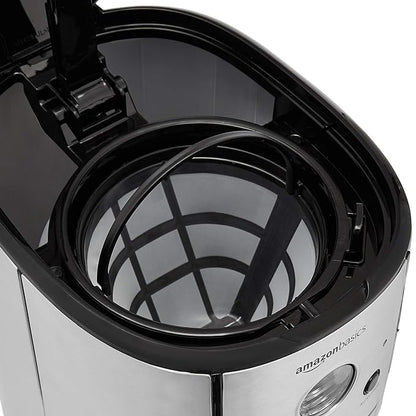 Amazon Basics Programmable Coffeemaker with Carafe and Reusable Filter, Stainless Steel, 12 Cups, Black