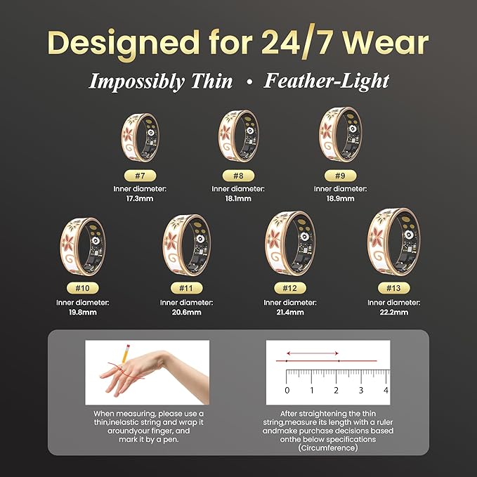 Enamel Craft Smart Ring for Women & Men - No Subscription Fee Fitness Tracker with Sleep Tracking, Heart Rate, SpO2 - IP68 Waterproof for iPhone Android - Activity Tracker, Remote Camera (8)
