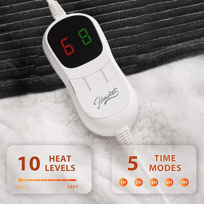 Homemate Electric Heated Blanket Twin Size - 62"x84" Heating Blanket Twin Size 1/2/4/6/8 Hours Auto-Off 10 Heat Level Over-Heat Protection Soft Flannel Sherpa ETL Certification