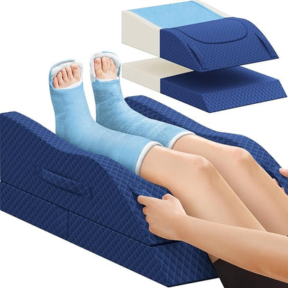 Leg Pillow, Leg Elevation Pillow with Pad and Memory Foam, Height Adjustable Bolster Pillow for Legs, Leg Pillow Elevation Blood Circulation, for Post-Surgery, Blue