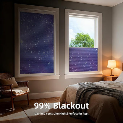 ZSTARR Motorized Skylight Shades Blackout Cellular Honeycomb Electric Blinds with Solar Panel Cordless Rechargeable with Remote for Roof and Slanted Windows Custom Size (Black Out Starry Sky)