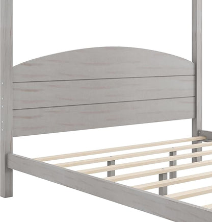LUMISOL Canopy Bed Frame King Size, Solid Wood Four Posters Bed Frame with Headboard & Slat Support Legs, No Box Spring Needed, Grey Wash