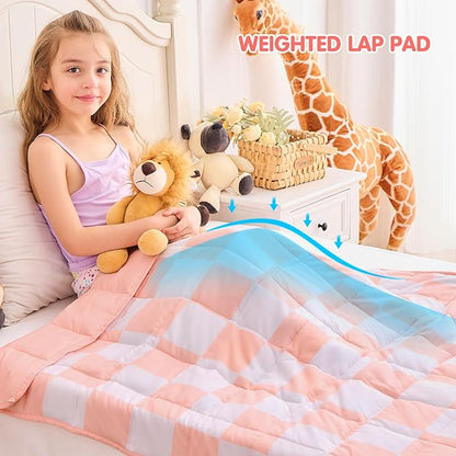 yescool Pink Checkered Weighted Blanket 10 Pounds Plaid Weighted Throw Blanket, Twin Heavy Blanket for Sleeping, Tartan Bed Throw Blanket Gift for 80-110lbs, 48"x72"