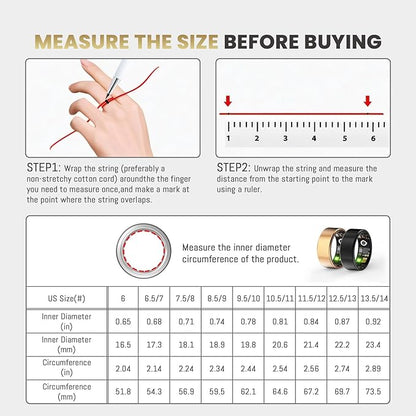 Smart Ring for Women Men, Health Fitness Tracker Ring, IP68 Waterproof Rings, Sleep Ring with Charging Case and Ring Protector, Remote Photography, Family Care, No App Fees(Black, 6#)