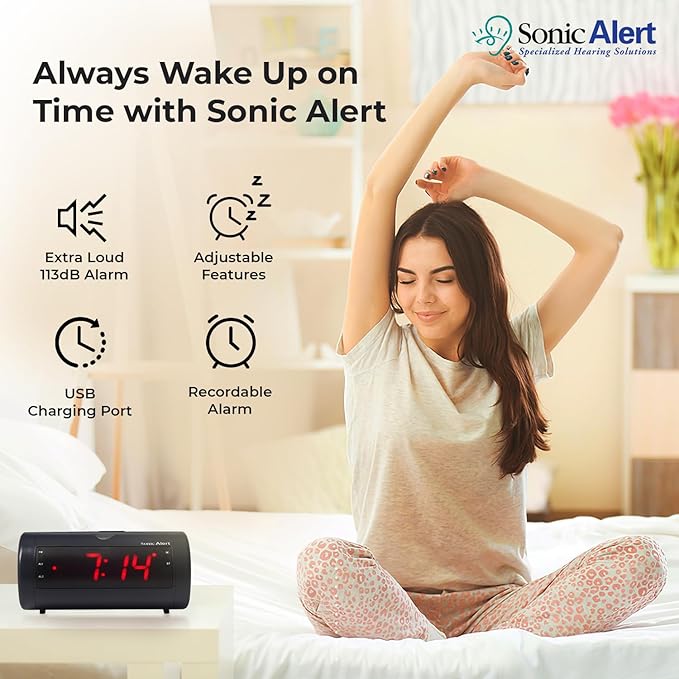 Sonic Blast Digital Alarm Clock – Loud Alarm Clock for Heavy Sleepers – Bedside Alarm Clock – Android & iOS Compatible - Bluetooth Speaker, USB Port – AUX Compatible