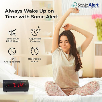 Sonic Blast Digital Alarm Clock – Loud Alarm Clock for Heavy Sleepers – Bedside Alarm Clock – Android & iOS Compatible - Bluetooth Speaker, USB Port – AUX Compatible