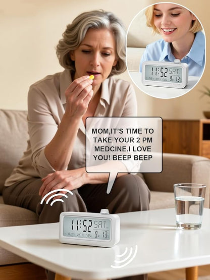 Medication Pill Reminder, Rechargeable Talking Alarm Clock with 3 Custom Voice Recording Alarms, Touch-to-Talk, a Digital Alarm Clocks Gift for Mom/Dad/Seniors/Elderly