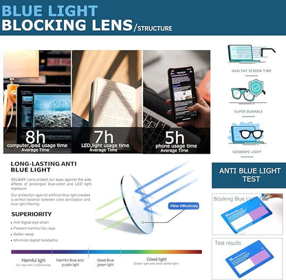 Blue-Light Blocking Glasses Computer Reading/Gaming/TV/Phones Glasses Fashion Anti Eyestrain UV Glasses for Women Men（D8 Black + Gray + Pink）
