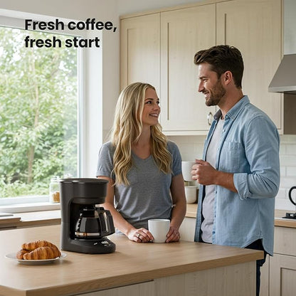 Kismile 5-Cup Drip Coffee Machine with LED Display, Small Coffee Maker with Anti-Drip, Timer, Auto Shut-Off, Dry-Boil Protection, Removable Funnel, Compact, Ideal for Home & Office (Black)