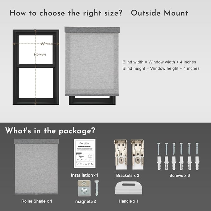 Persilux Light Filtering Roller Shades for Window Blinds,Cordless,Linen Fabric,Thermal Insulated Fabric UV Protection Shades for Home,Office,Bedroom,Door,Light Filtering-Grey,28" W X 72" H