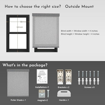 Persilux Light Filtering Roller Shades for Window Blinds,Cordless,Linen Fabric,Thermal Insulated Fabric UV Protection Shades for Home,Office,Bedroom,Door,Light Filtering-Grey,28" W X 72" H