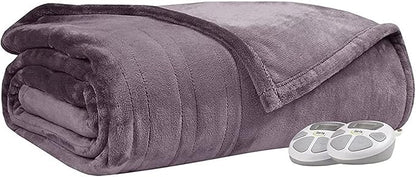 Serta Luxuriously Soft Plush Electric Blanket Fast Heating Cozy Cover, Safety Auto Shut Off Timer, Low EMF, Multi Heat Setting, ETL Certified, Machine Washable, Lavender King (92 in x 100 in)