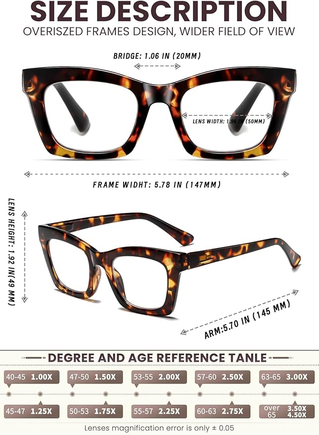 Hubeye Oprah Style Reading Glasses for Women Men Blue Light Blocking Computer Square Readers with Spring Hinge