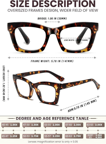 Hubeye Oprah Style Reading Glasses for Women Men Blue Light Blocking Computer Square Readers with Spring Hinge