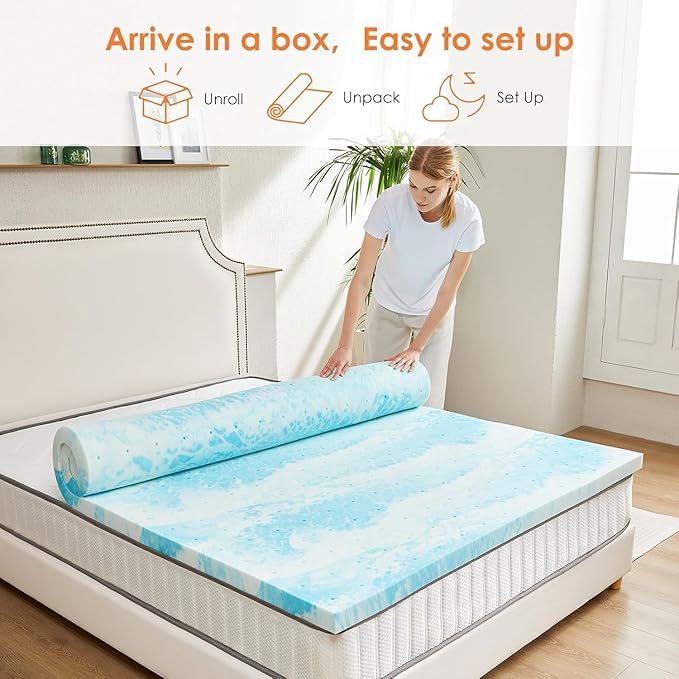 NEWBULIG 2 Inch Cooling Gel Memory Foam Mattress Topper, Breathable Bed Pad for Sleeper Sofa, Couch, RV and Camper, CertiPUR-US Certified