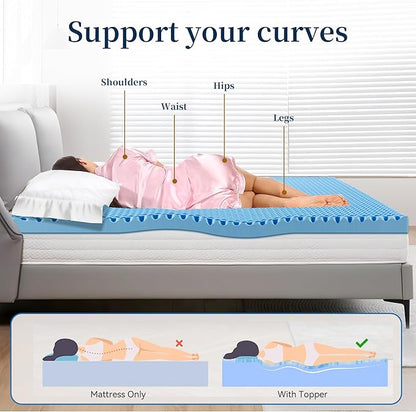 2 Inch Full Size Mattress Topper Memory Foam Mattress Topper Full Egg Crate Foam with Cooling Gel, Plush Feel Breathable Pressure Relief Matress Pad for Bedroom, College, RV, Cooling Blue