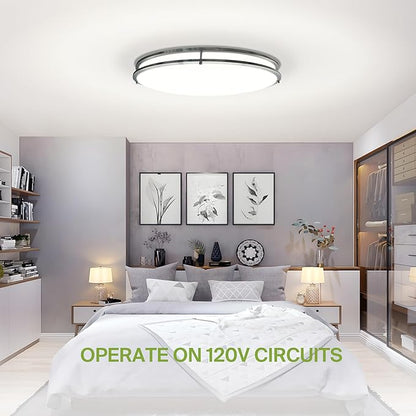 ASD LED 32" Oval Flush Mount Lighting, Close to Ceiling Light Fixture | 5CCT, Dimmable, ETL Listed | 50W 4195LM 2700-5000K 120V | Low Profile Double Ring Lamp | Nickel