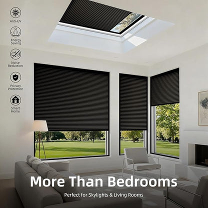 ZSTARR Motorized Skylight Shades Blackout Cellular Honeycomb Electric Blinds with Solar Panel Cordless Rechargeable with Remote for Roof and Slanted Windows Custom Size (Black Out Black)