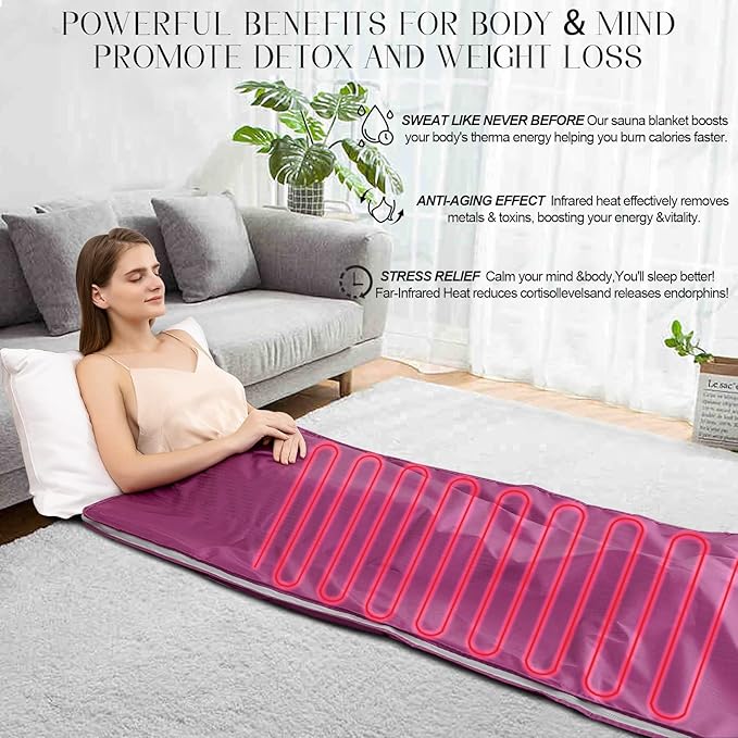 Infrared Sauna Blanket, Sauna Blanket for Home Use, Portable Sauna Infrared for Detoxification and Recovery, Adjustable 85-185°F Temperature Range