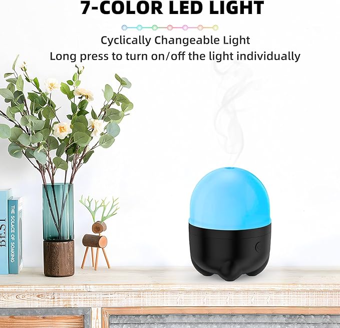 150ML Cordless Essential Oil Diffuser, Built-in 6000mAH Rechargeable Battery, 7 Hours Run Time, 7 Colors LED Light, Portable Aromatherapy Diffuser for Home, Outdoor, Travel