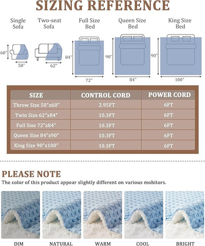 CAROMIO Heated Blanket Queen Size with LCD Dual Controller, Waffle Weave Fast Heating Electric Blankets, 10 Heat Levels & 1-12H Time Settings, ETL Certified, Machine Washable, Light Blue, 84" x 90"
