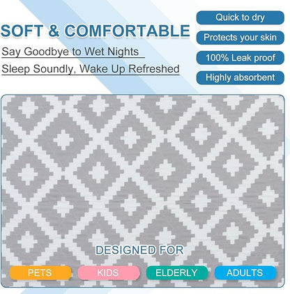 OUTCREATOR® Washable Bed Pads 34" x 76" (Pack of 2), Incontinence Mattress Protector, Anti-Slip Waterproof Underpads for Adults Kids Elderly Pets, Absorbency & Reusable Bedwetting Pads (Gray Geometry)