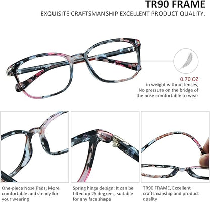 VisionGlobal Blue Light Blocking Glasses for Women, Anti Eyestrain, Computer Reading, TV Glasses, Stylish Square Frame, Anti Glare (Pink, +0.25 Magnification)
