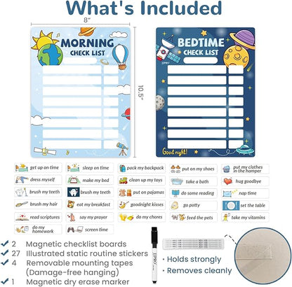 JJPRO Bedtime/Morning Routine Chart - Magnetic Daily Schedule Board for Kids - Outer Space